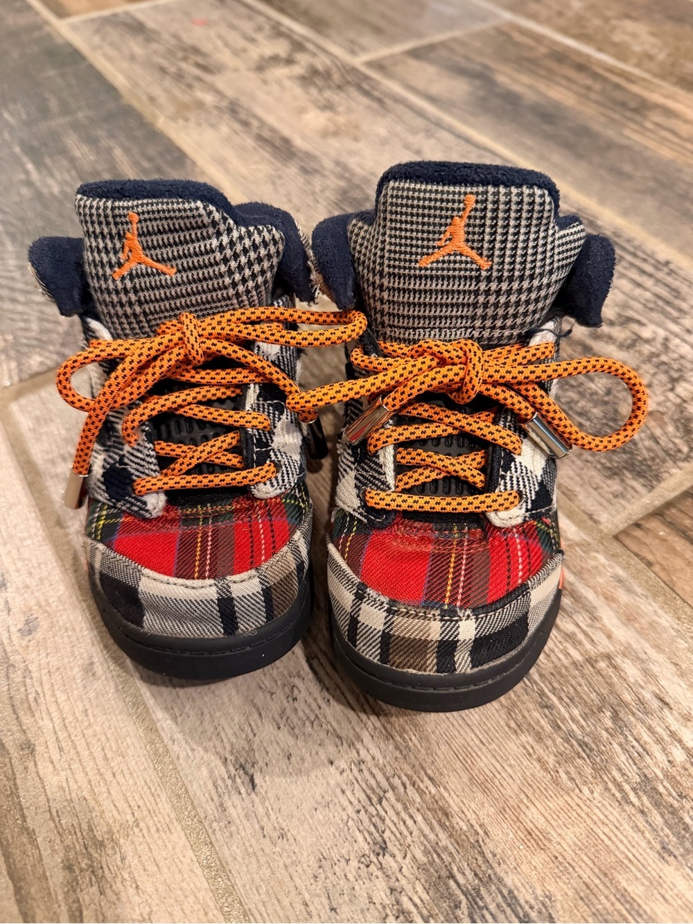 Rare Jordan Kids' Plaid High-Top Sneakers in Red, Navy & Orange